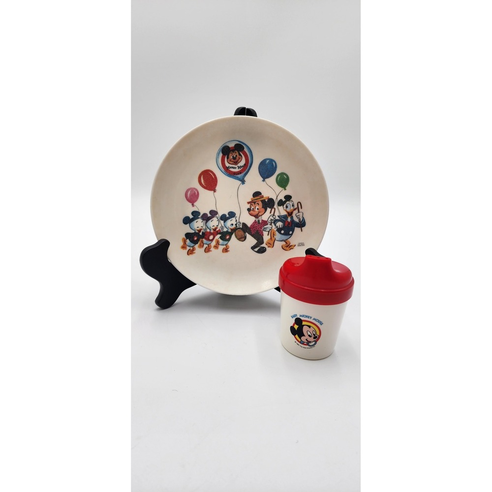 Vintage‎ Walt Disney Productions Plate & Sippy Cup Mickey Mouse Balloons